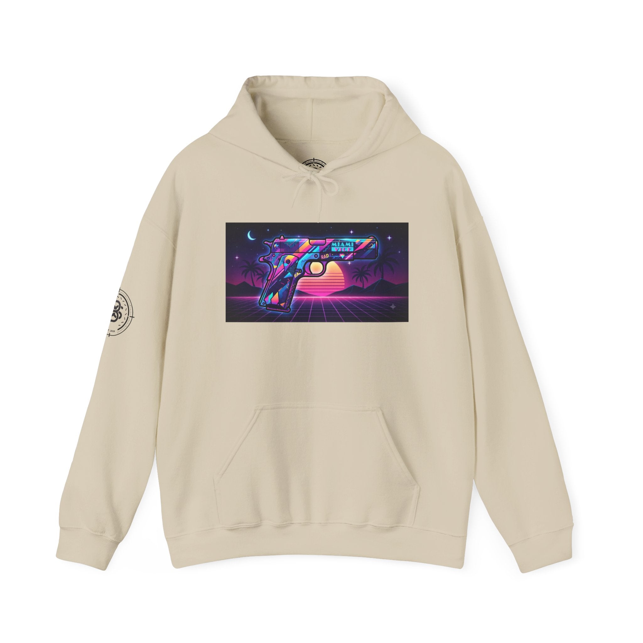 Retro 80's Pistol Sunset Hoodie — Neon Synthwave Vaporwave Graphic