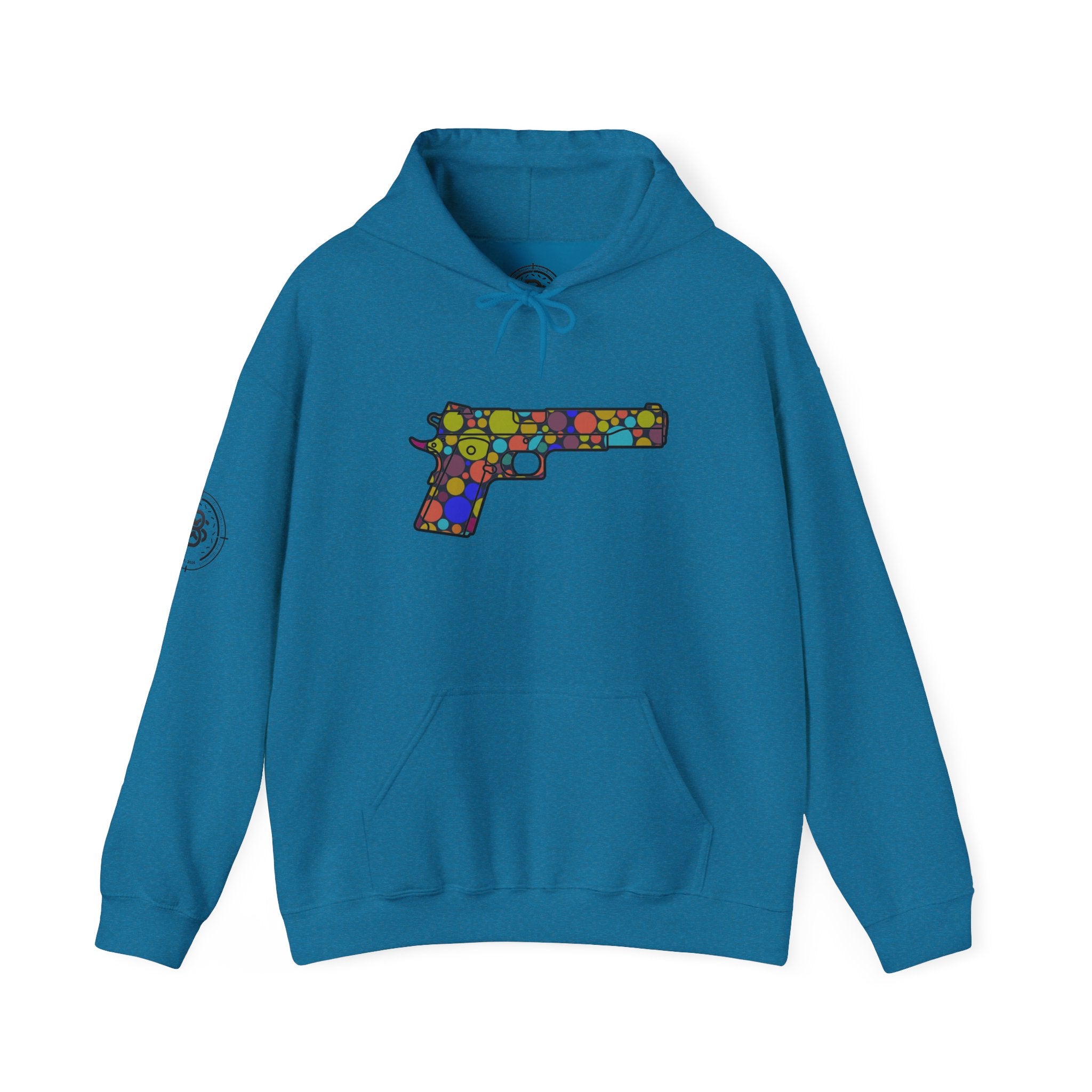 Dots Pistol Silhouette Hoodie — Colorful Mosaic Pistol Graphic Sweatshirt