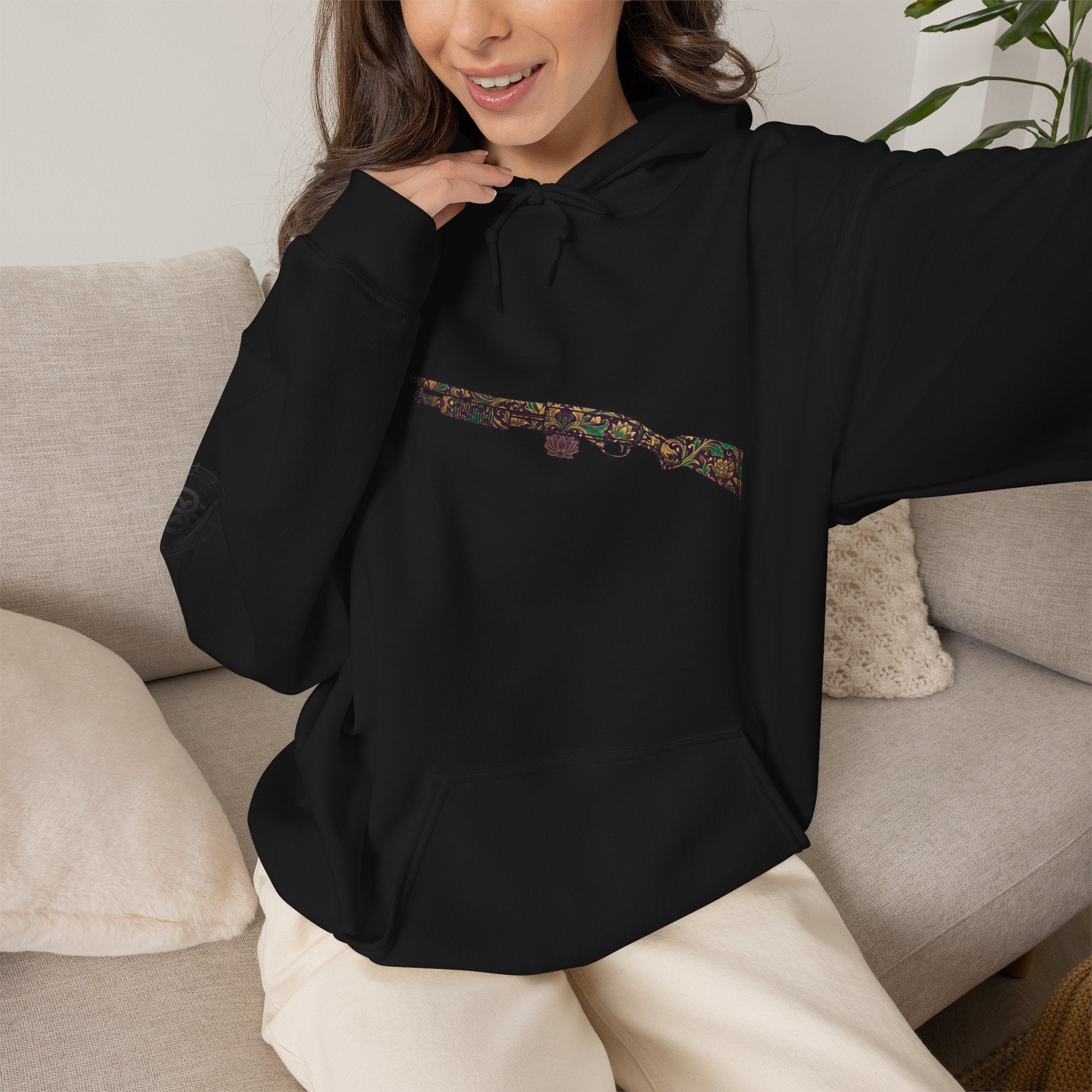 Floral Shotgun Hoodie-Vintage Gun Graphic